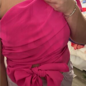 Glam Fuchsia Blouse with Elegant Bow